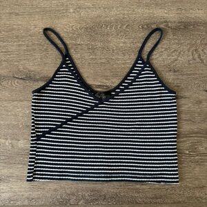 Topshop Navy and White Cropped Tank Top